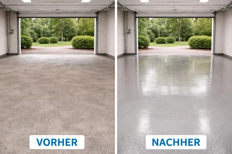 Garagenbodenbeschichtung vorher nachher ME Sanierung